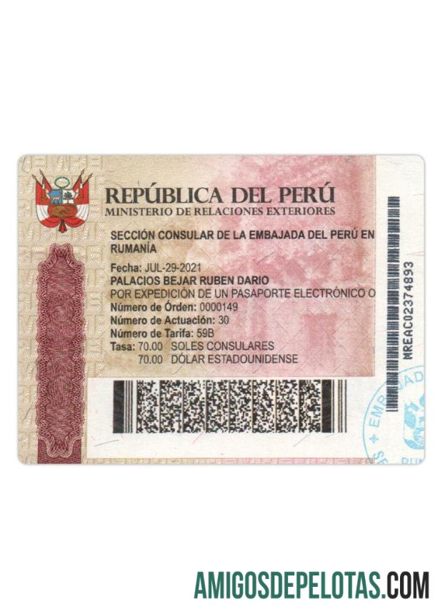 Visto de viagem para o Peru exemplo